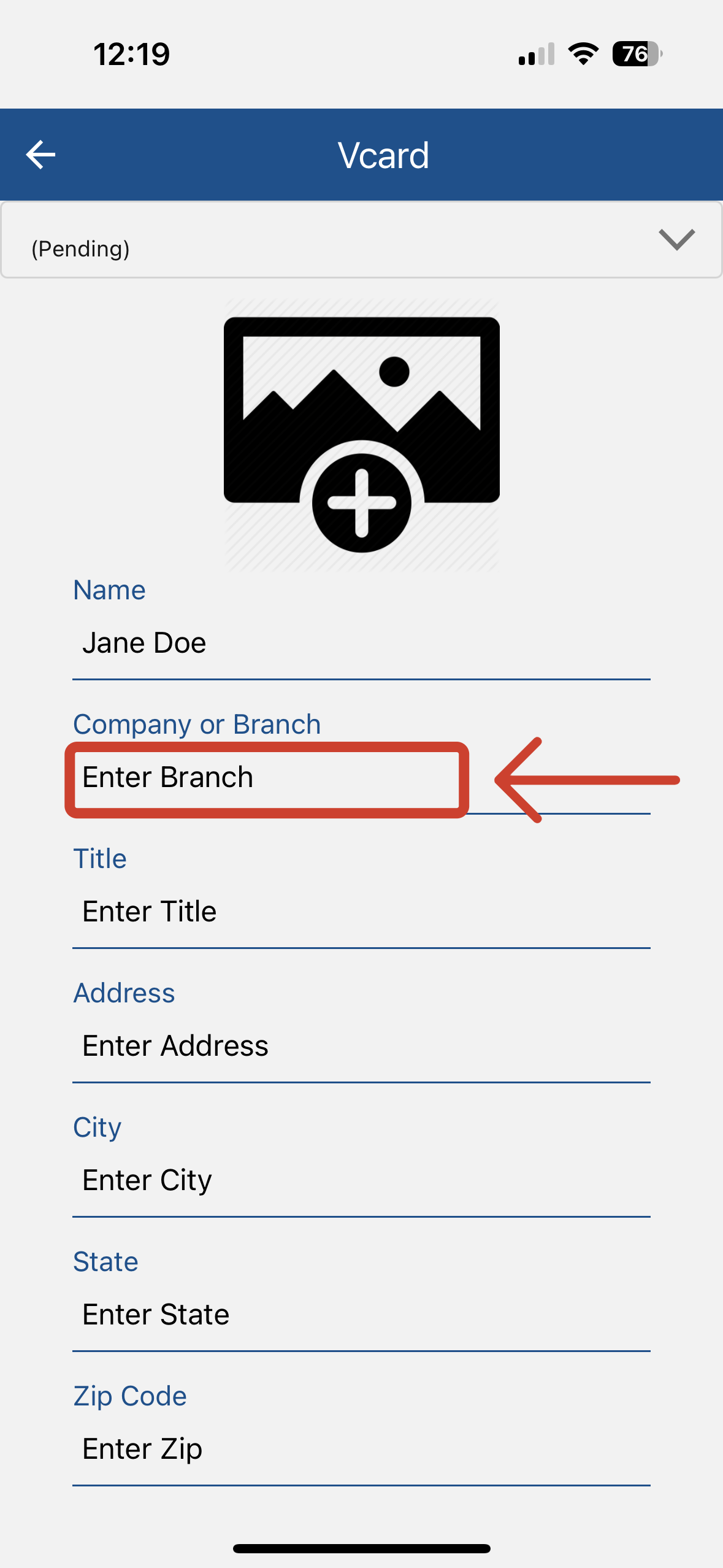 Branch+Company; How to Edit vCard Mobile.png