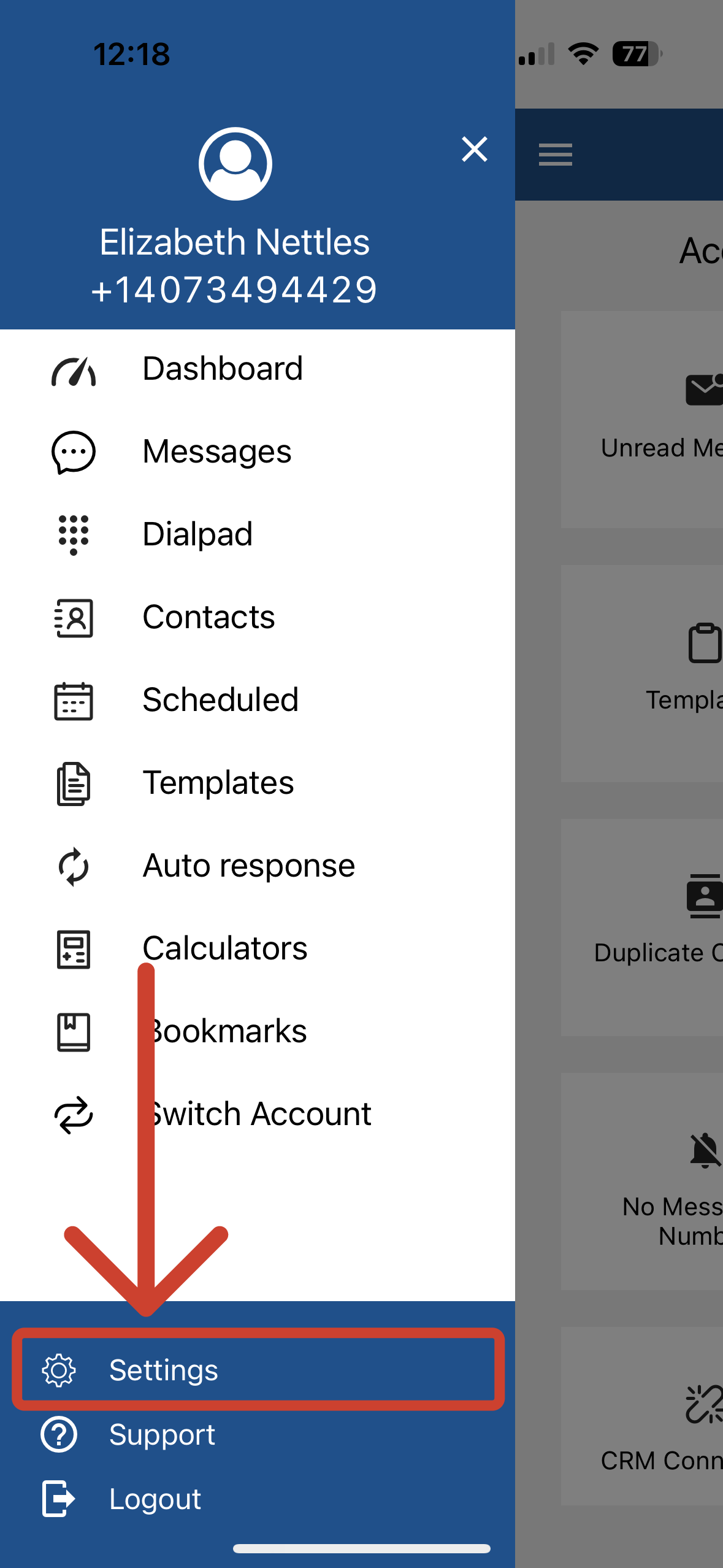Settings Tab; How To Edit vCard Mobile.png