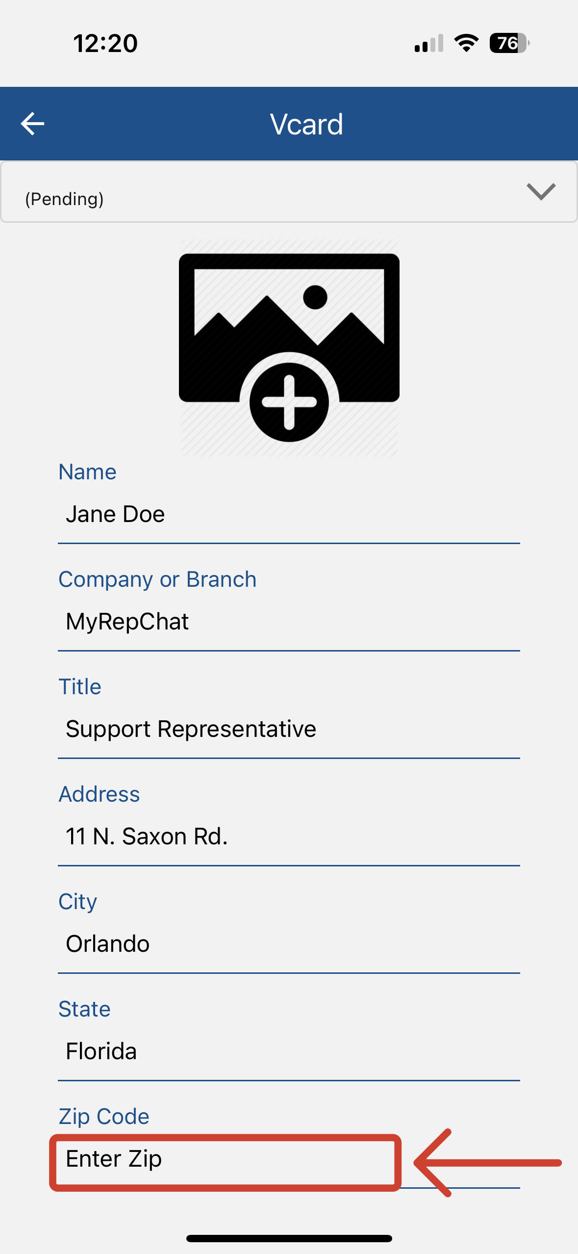 Zip Code; How to Edit vCard Mobile.png