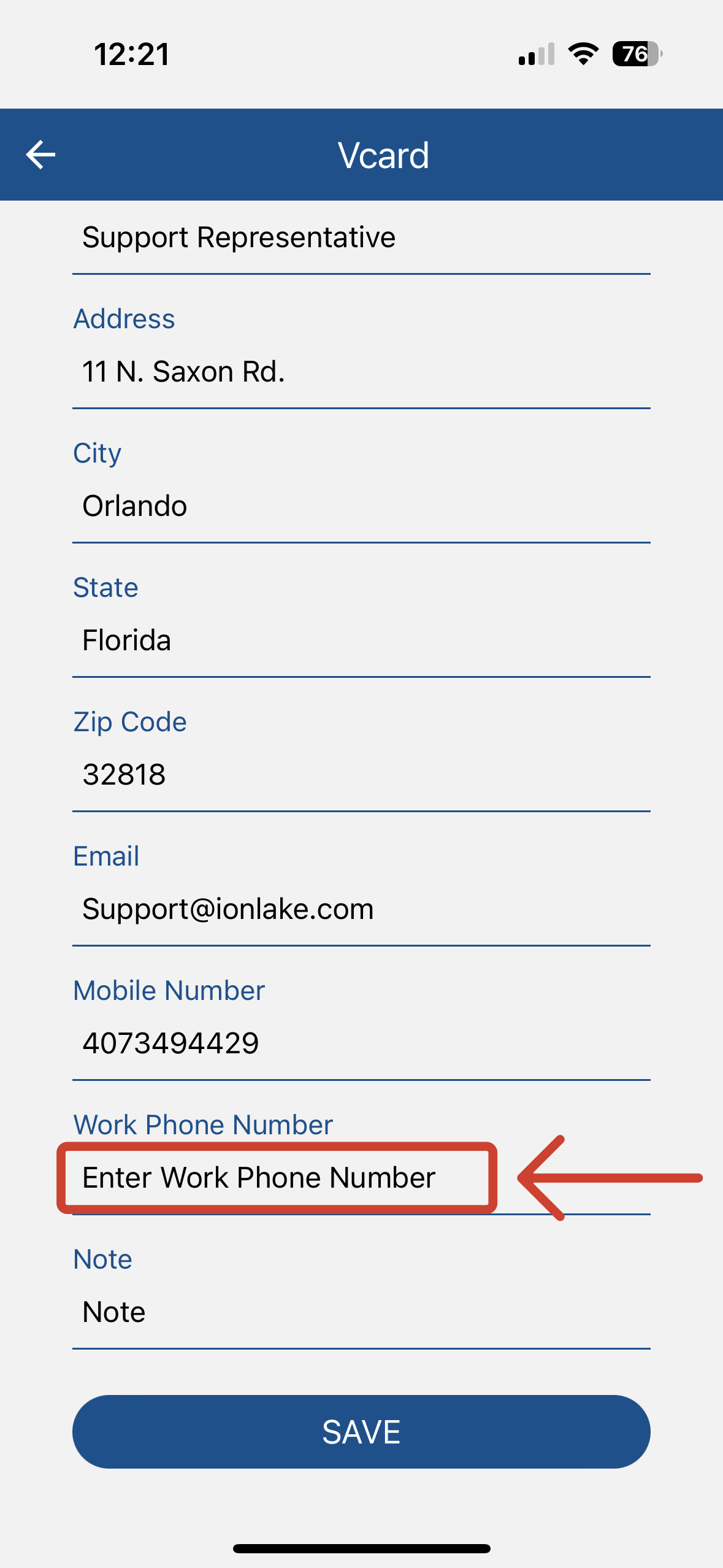 Work Number; How To Edit vCard Mobile.png